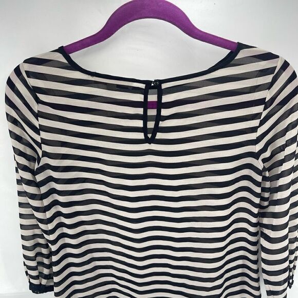 LOFT Womens Blouse Top Long Sleeve Striped Sheer Polyester Black White Size XSP - Picture 4 of 12